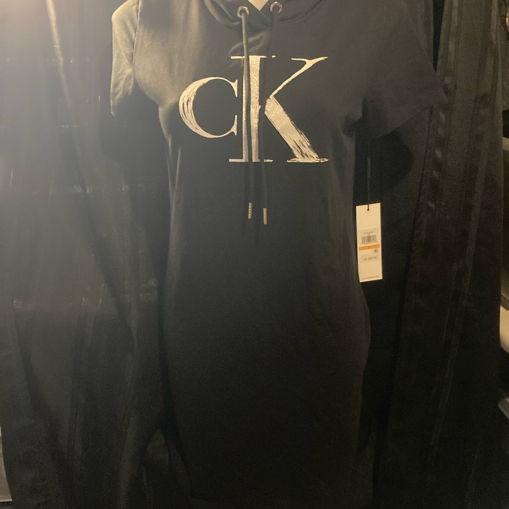 Calvin Klein Black Hoodie Midi Dress with Silver CK Logo